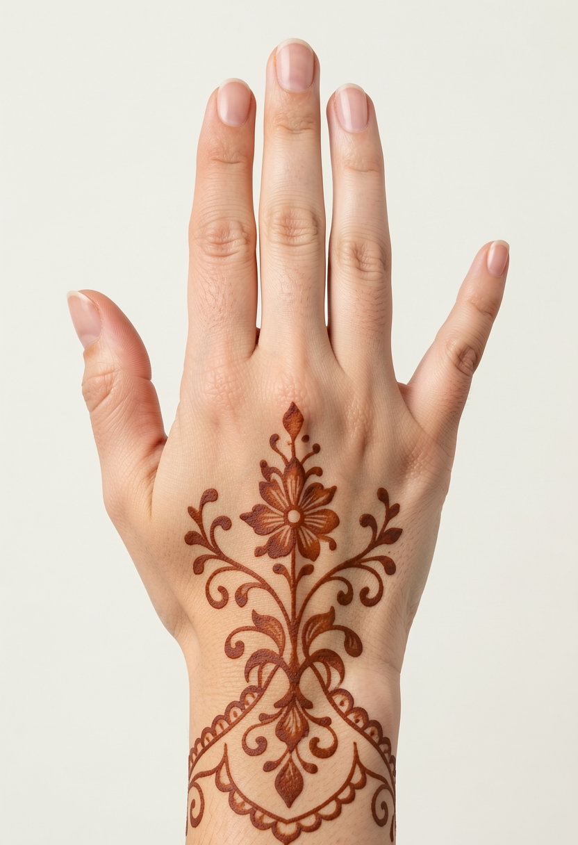 Back Hand For Girls Mehndi Design #052