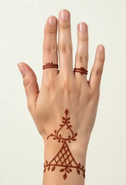 For-kids back-hand mehndi design with simple finger bands and a small wrist motif